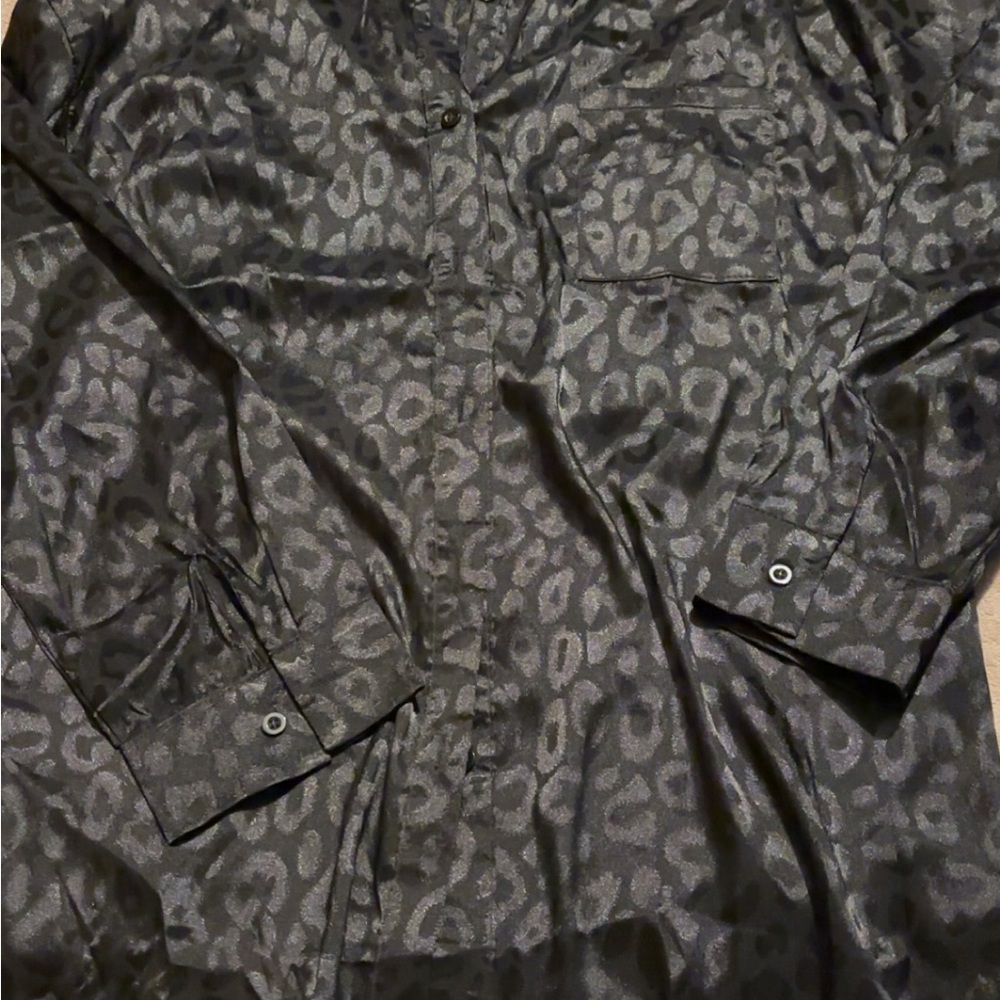 SHEIN Black Leopard Print Button Down Shirt